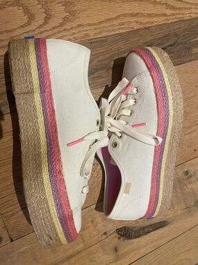 Keds x Kate Spade New York Triple Up Neon Raffia Platform Pink White 7.5
